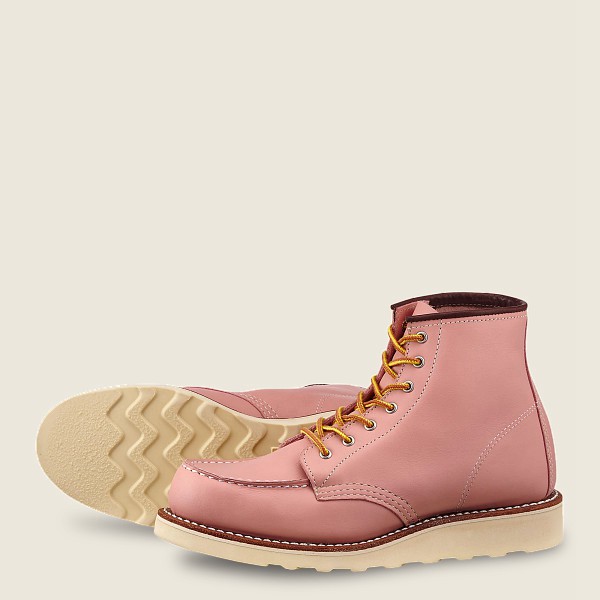 Red Wing Womens 6-inch Classic Moc - Short Boundary Leather - Heritage Boots Pink - 4712QPECX